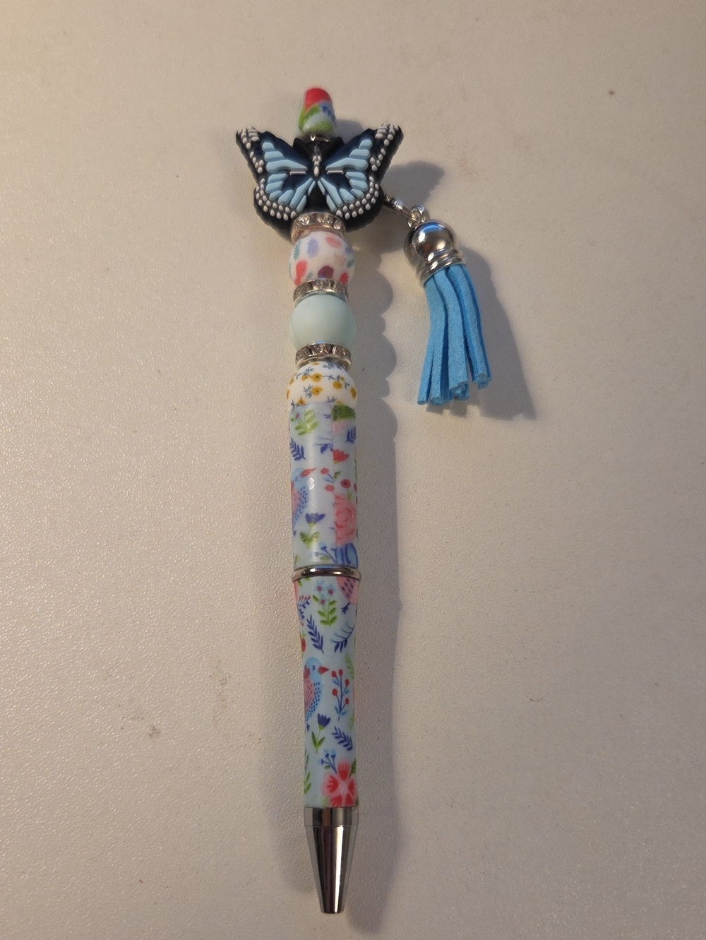 Blue Floral Butterfly Tassel Ballpoint Pen - Decorative Home Art